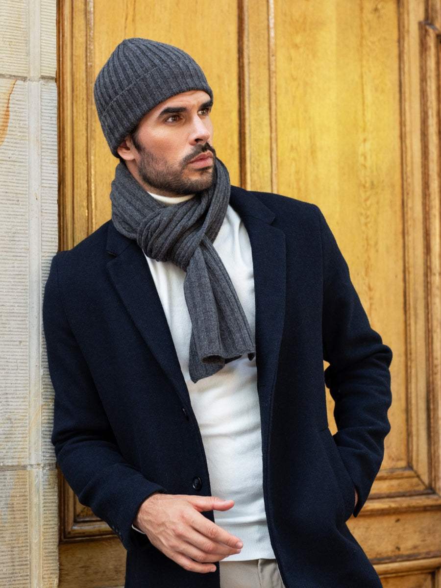 Milano (dark grey) - Italian 100% cashmere ribbed beanie (unisex)