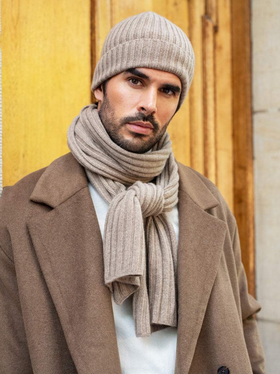 Napoli (brown) - Italian 100% cashmere ribbed scarf (unisex)