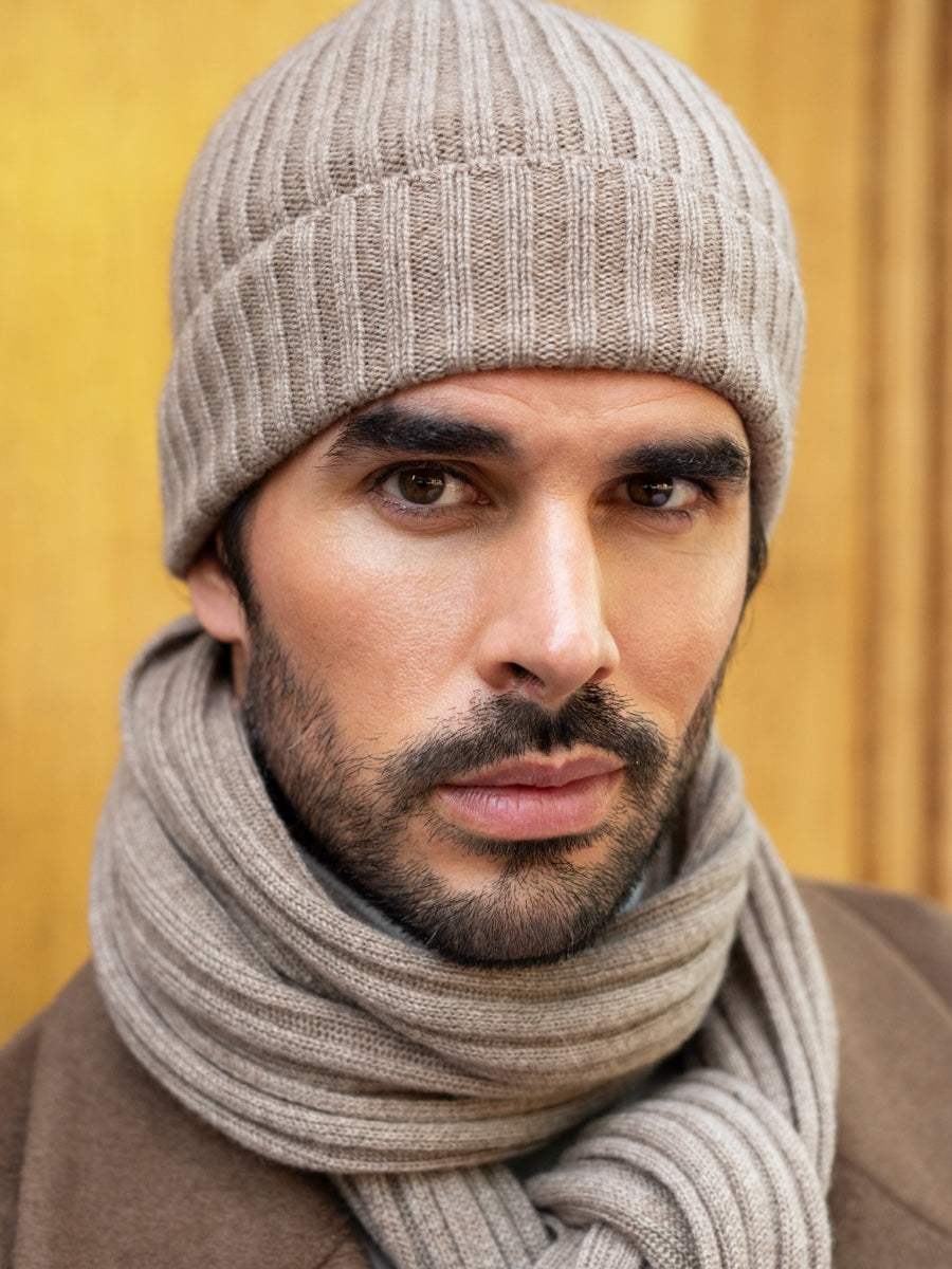 Milano (brown) - Italian 100% cashmere ribbed beanie (unisex)