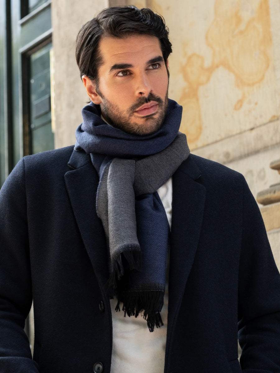 Romeo (blue/grey) - Italian warm and soft scarf made from 100% wool