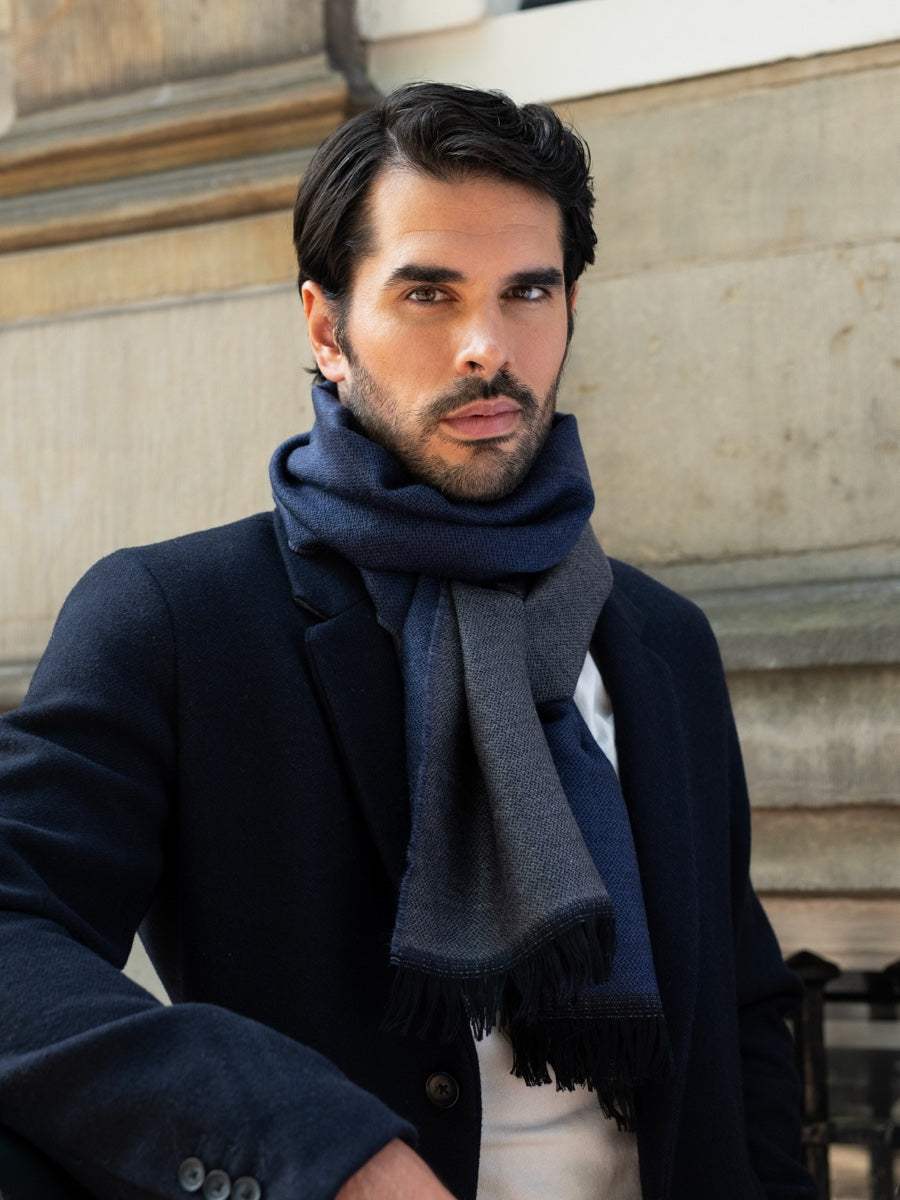 Romeo (blue/grey) - Italian warm and soft scarf made from 100% wool