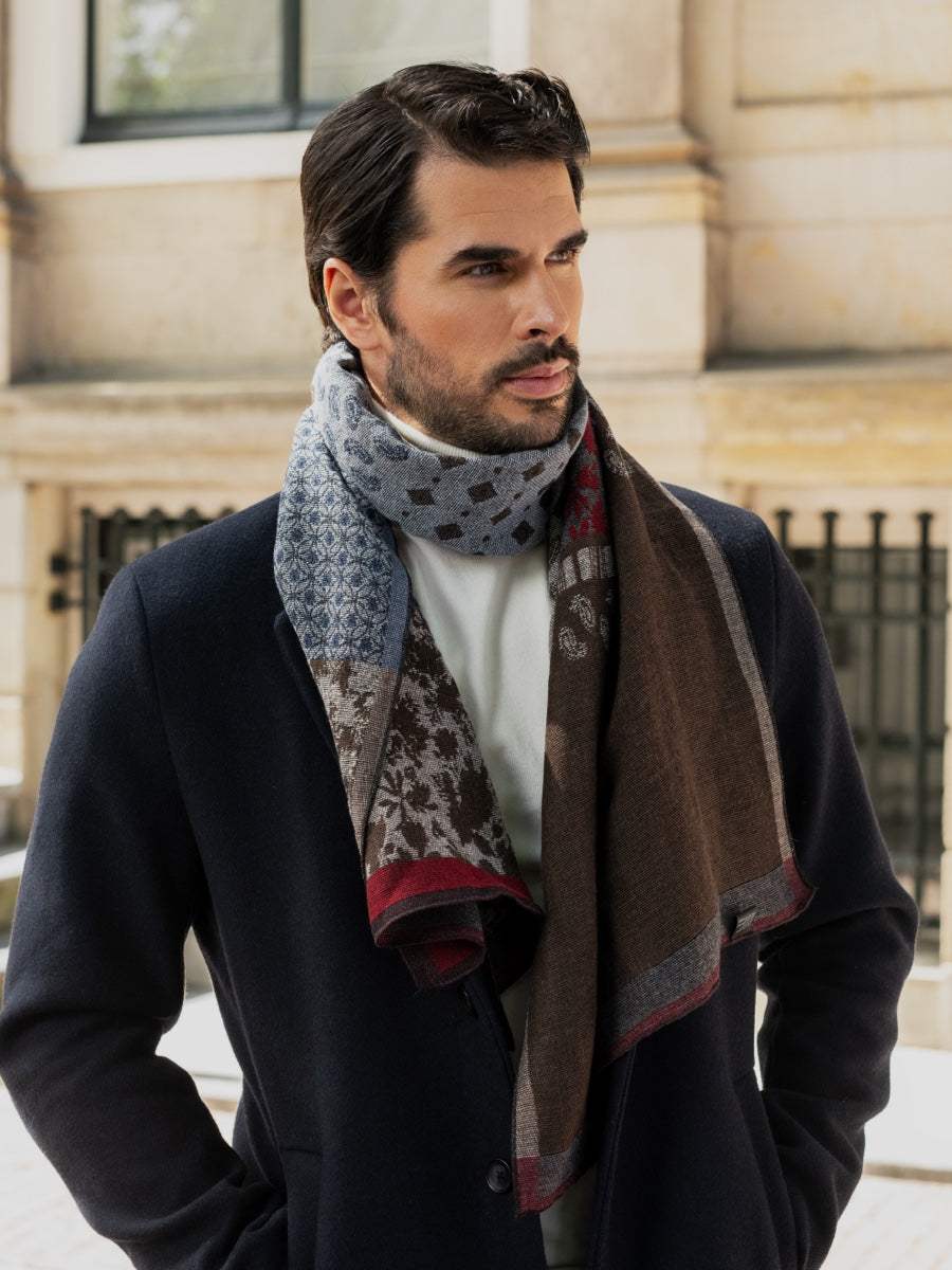 Federico (red/blue) - Warm and soft Italian scarf from wool blend