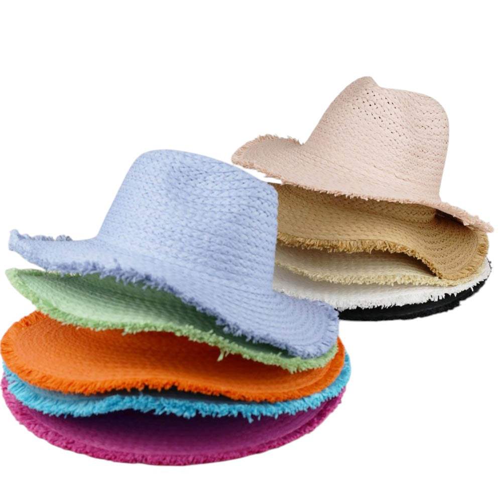Frayed Solid Straw Sun Hat - Madeline Love - Flyclothing LLC