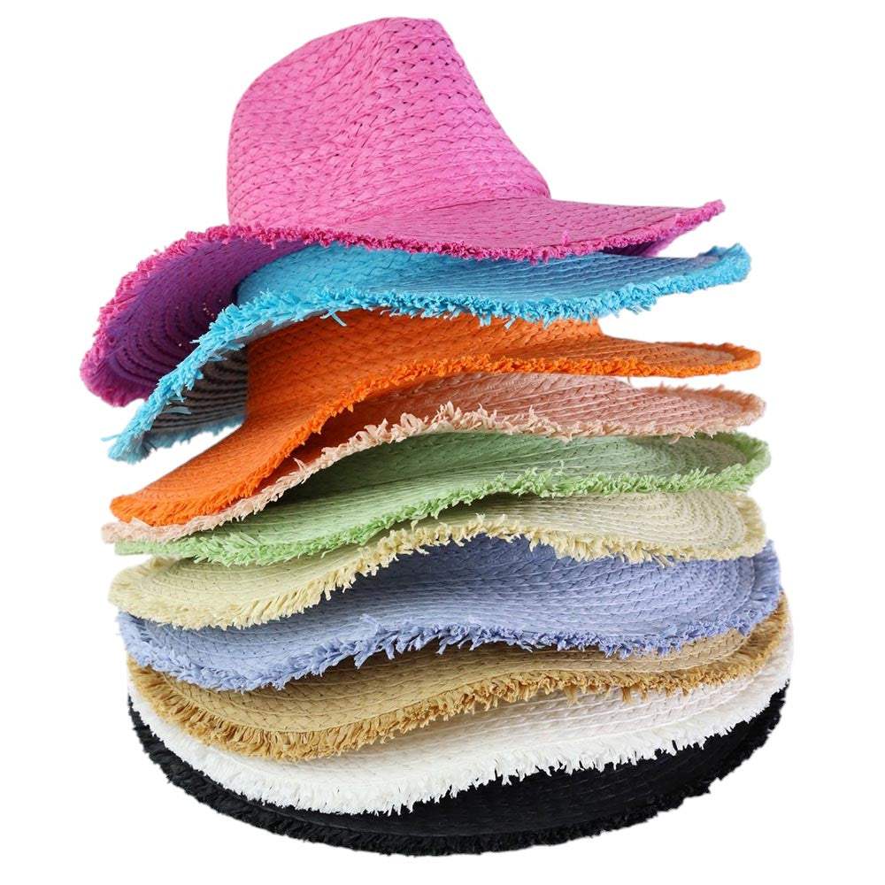 Frayed Solid Straw Sun Hat - Madeline Love - Flyclothing LLC