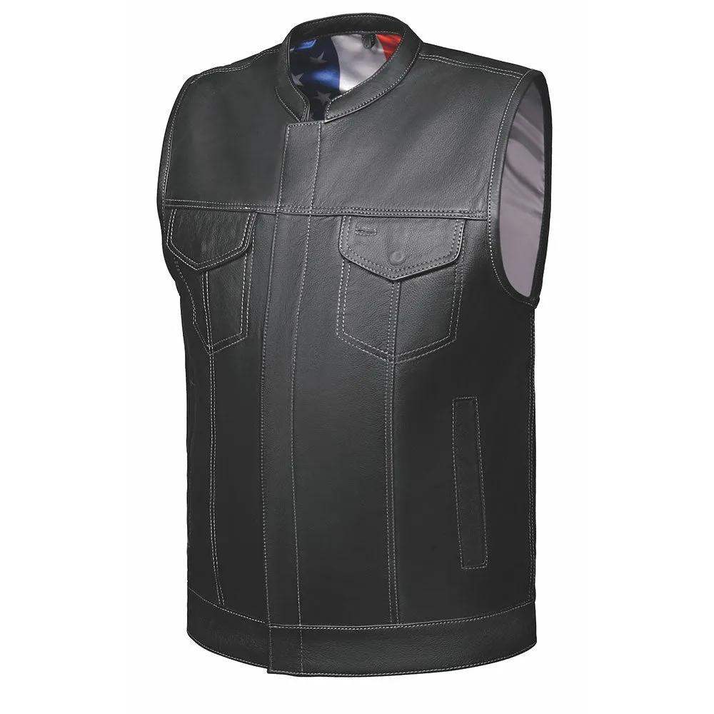 Freedom - Men's USA Flag Liner Leather Motorcycle Vest - Unik Just for Bikers - Flyclothing LLC