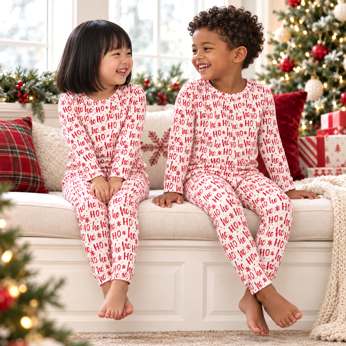 Christmas Ho-Ho-Ho Kids Bamboo Pajama Set-Family Matching - Tesa Babe - Flyclothing LLC