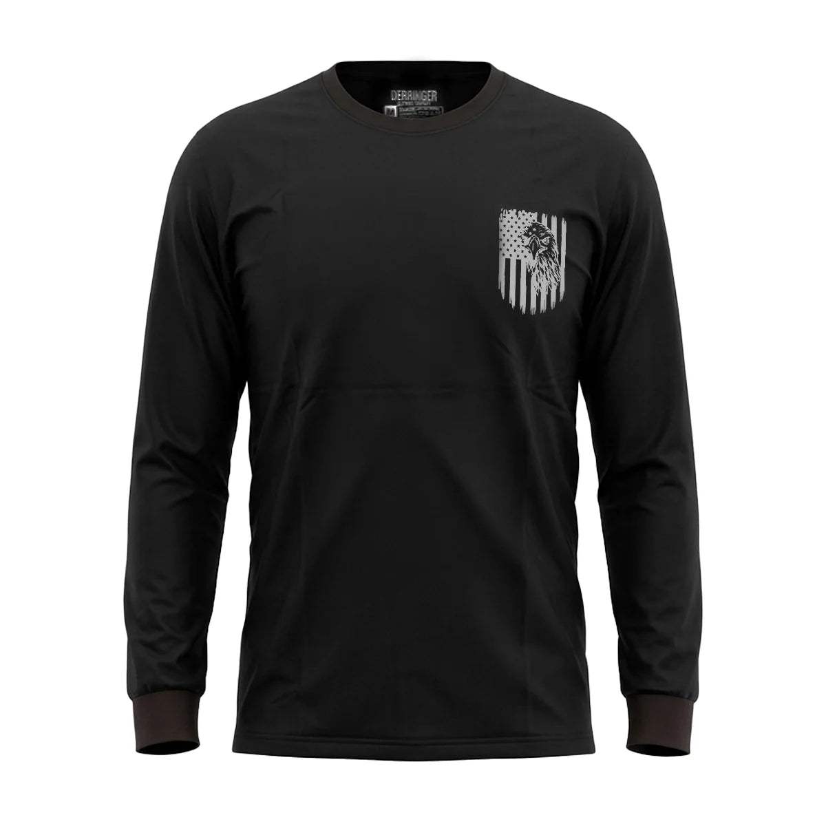 Men's Black Long Sleeve T-Shirt with American Eagle & Flag Print - Unik Just for Bikers - Flyclothing LLC