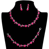 3PCS Flower Leaf Cluster Rhinestone Necklace Jewelry Set - Madeline Love - Flyclothing LLC