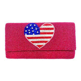 American USA Flag Heart Seed Beaded Clutch Crossbody Bag - Madeline Love - Flyclothing LLC