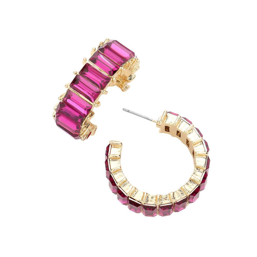 Baguette Stone Cluster Hoop Evening Earrings - Madeline Love - Flyclothing LLC