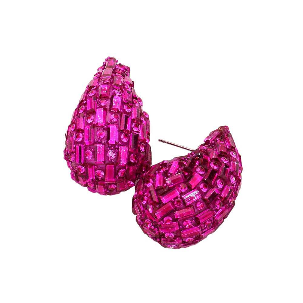 Baguette Stone Embellished Teardrop Earrings - Madeline Love - Flyclothing LLC