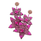 Beaded Double Flower Link Dangle Earrings - Madeline Love - Flyclothing LLC