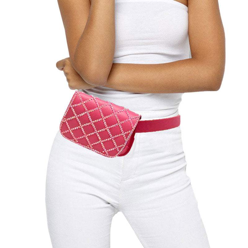 Bling Stud Faux Leather Fanny Pack Belt Clutch Bag - Madeline Love - Flyclothing LLC