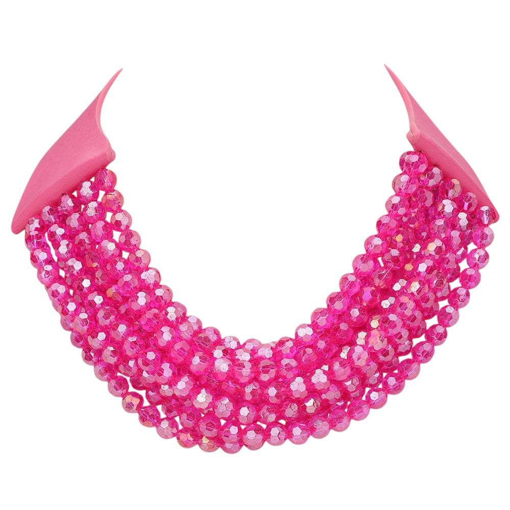 Chunky Acrylic Beaded Multi Layered Faux Leather Necklace - Madeline Love - Flyclothing LLC