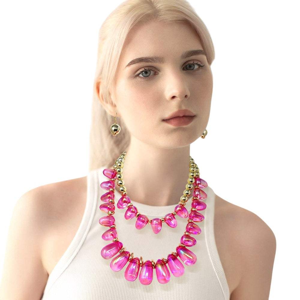 Chunky Beaded Double Layered Statement Necklace - Madeline Love - Flyclothing LLC