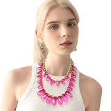 Chunky Beaded Double Layered Statement Necklace - Madeline Love - Flyclothing LLC