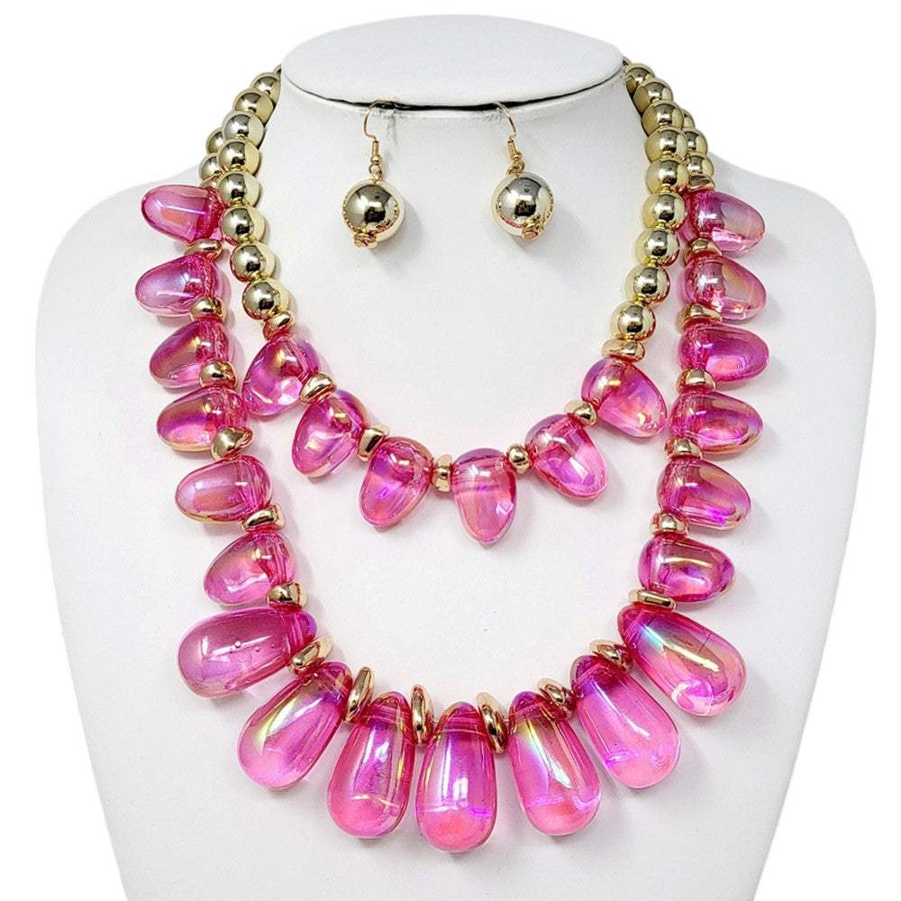 Chunky Beaded Double Layered Statement Necklace - Madeline Love - Flyclothing LLC