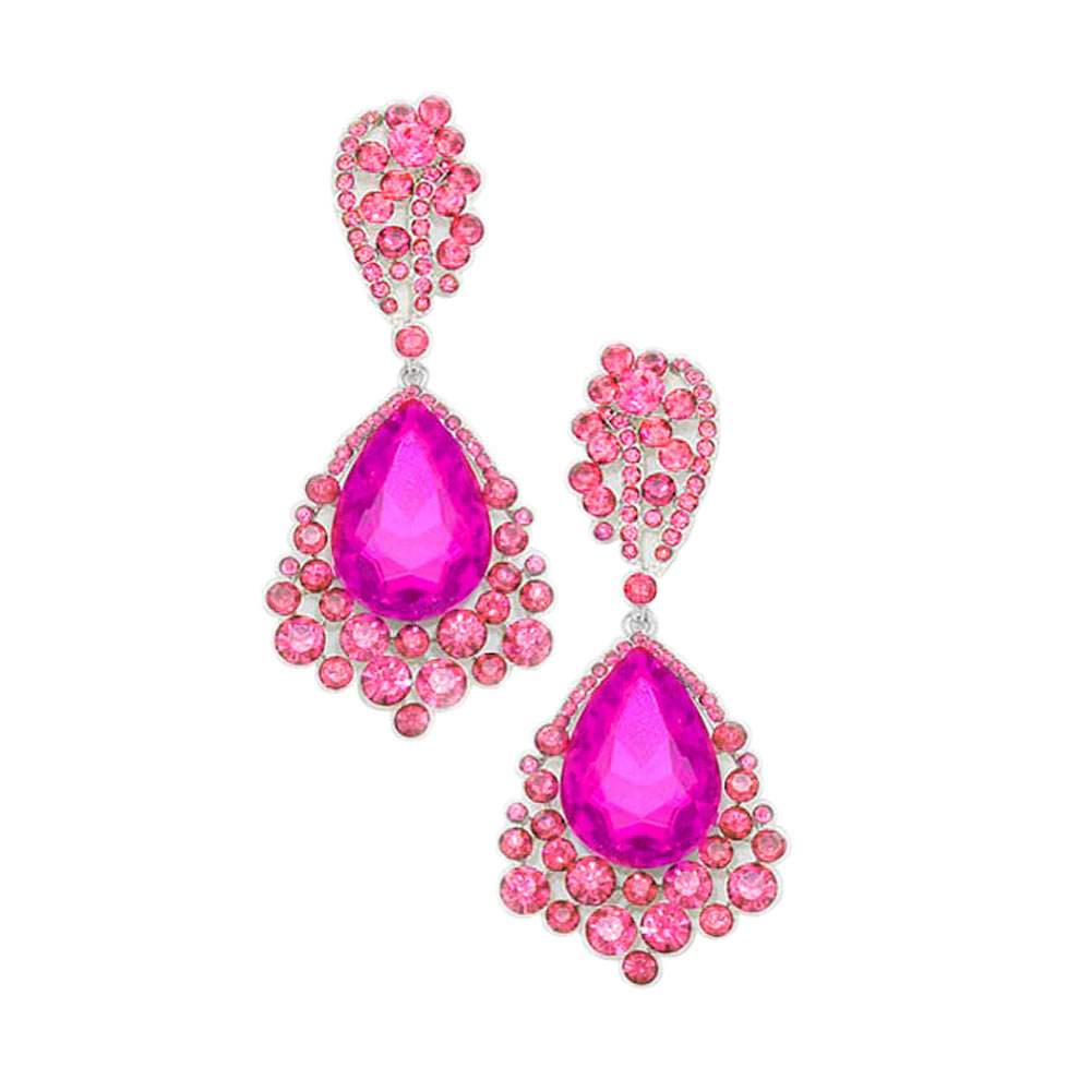 Chunky Crystal Rhinestone Teardrop Bubble Evening Earrings - Madeline Love - Flyclothing LLC