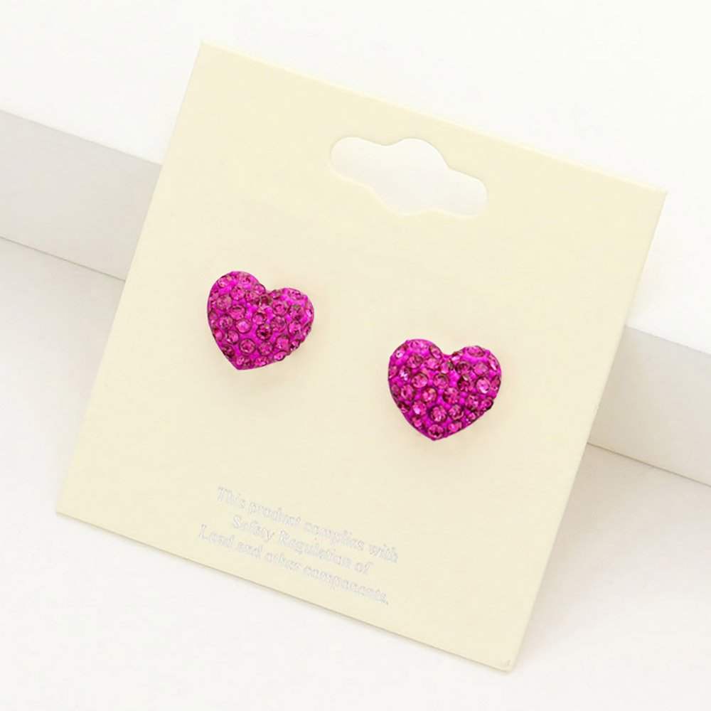 Crystal Pave Heart Stud Earrings - Madeline Love - Flyclothing LLC