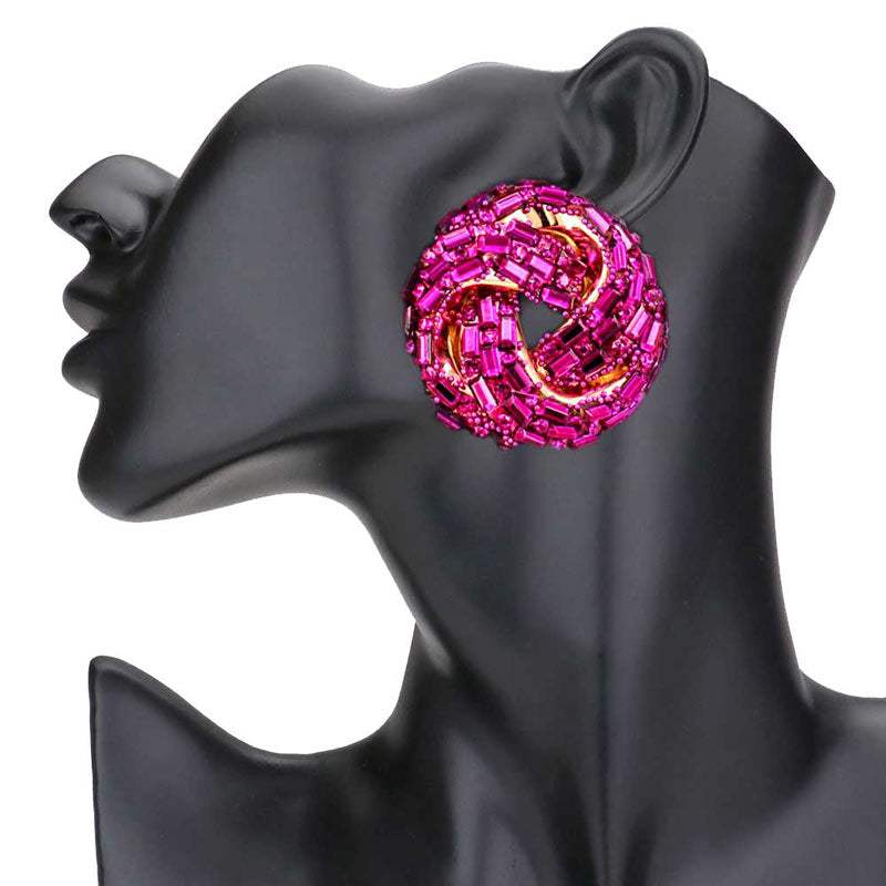 Cylinder Stone Embellished Round Post Earrings - Madeline Love - Flyclothing LLC