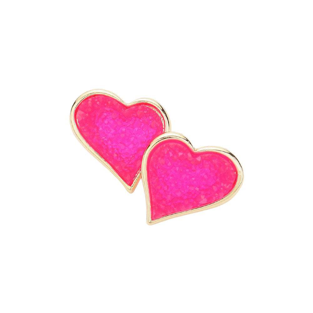 Druzy Heart Stud Earrings - Madeline Love - Flyclothing LLC