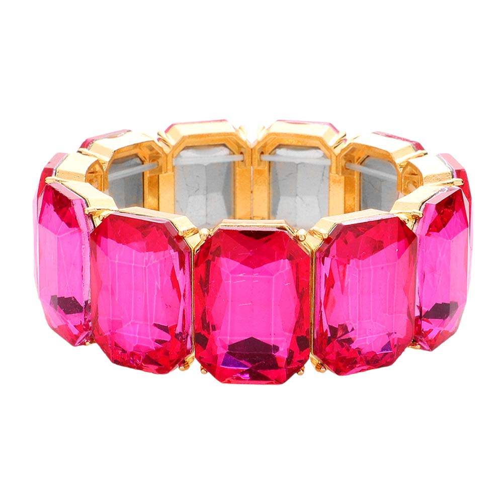 Emerald Cut Stone Stretch Evening Bracelet - Madeline Love - Flyclothing LLC