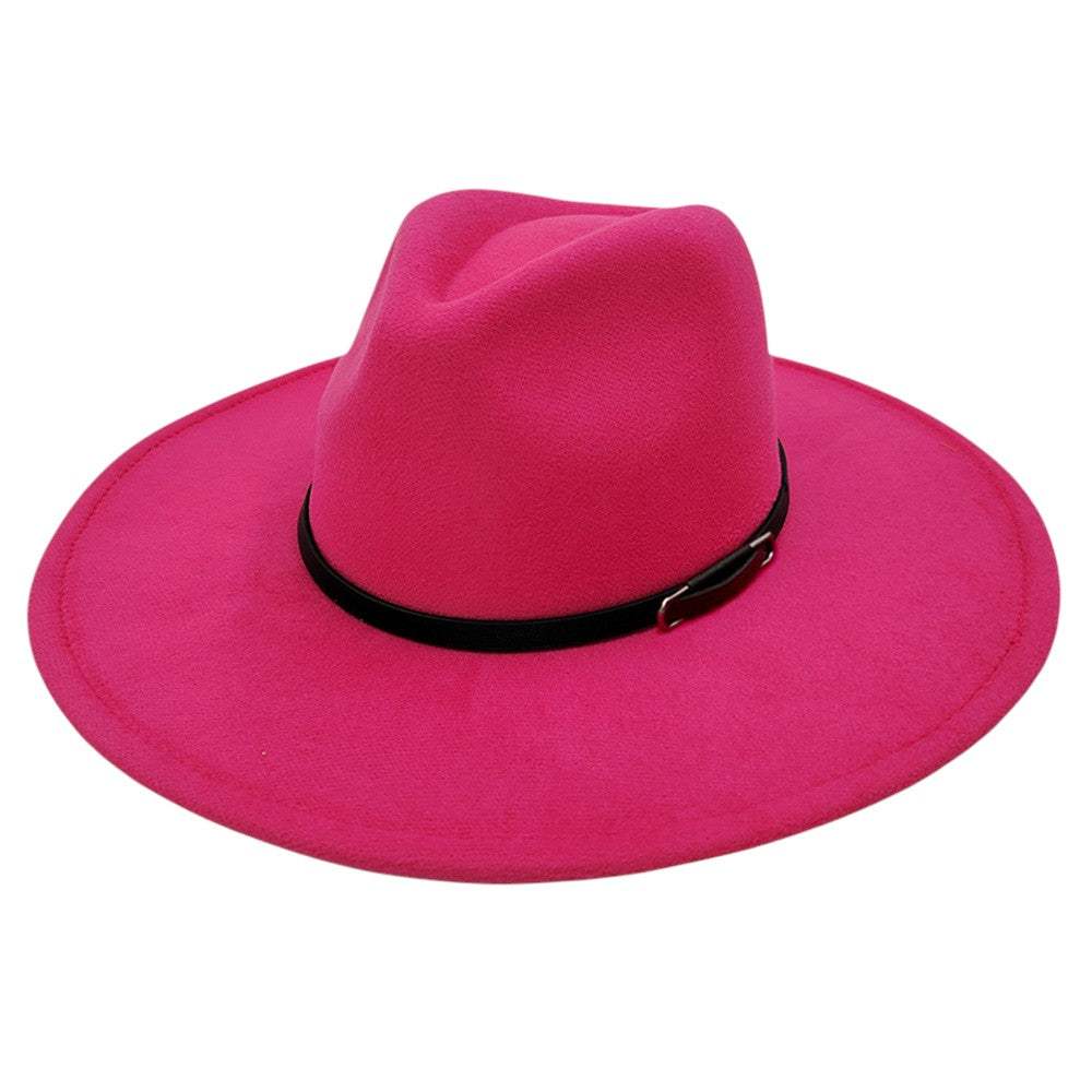 Faux Leather Band Solid Panama Hat - Madeline Love - Flyclothing LLC