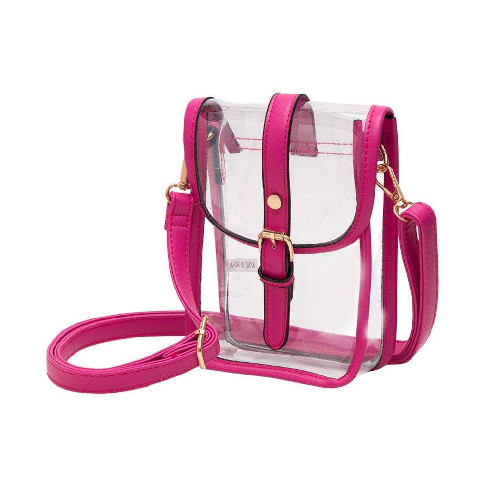 Faux Leather Belt Buckle Pointed Transparent Crossbody Bag - Madeline Love - Flyclothing LLC