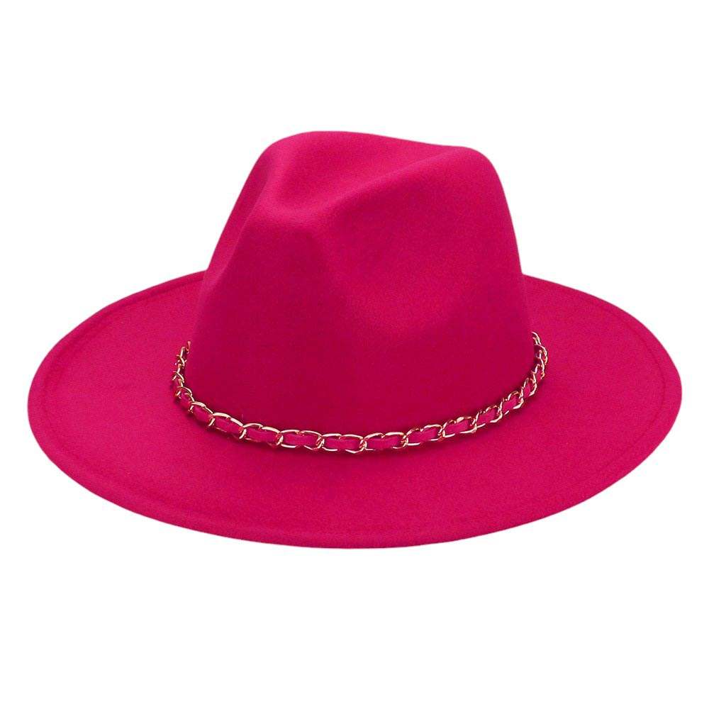 Faux Leather Braided Chain Band Pointed Fedora Hat - Madeline Love - Flyclothing LLC