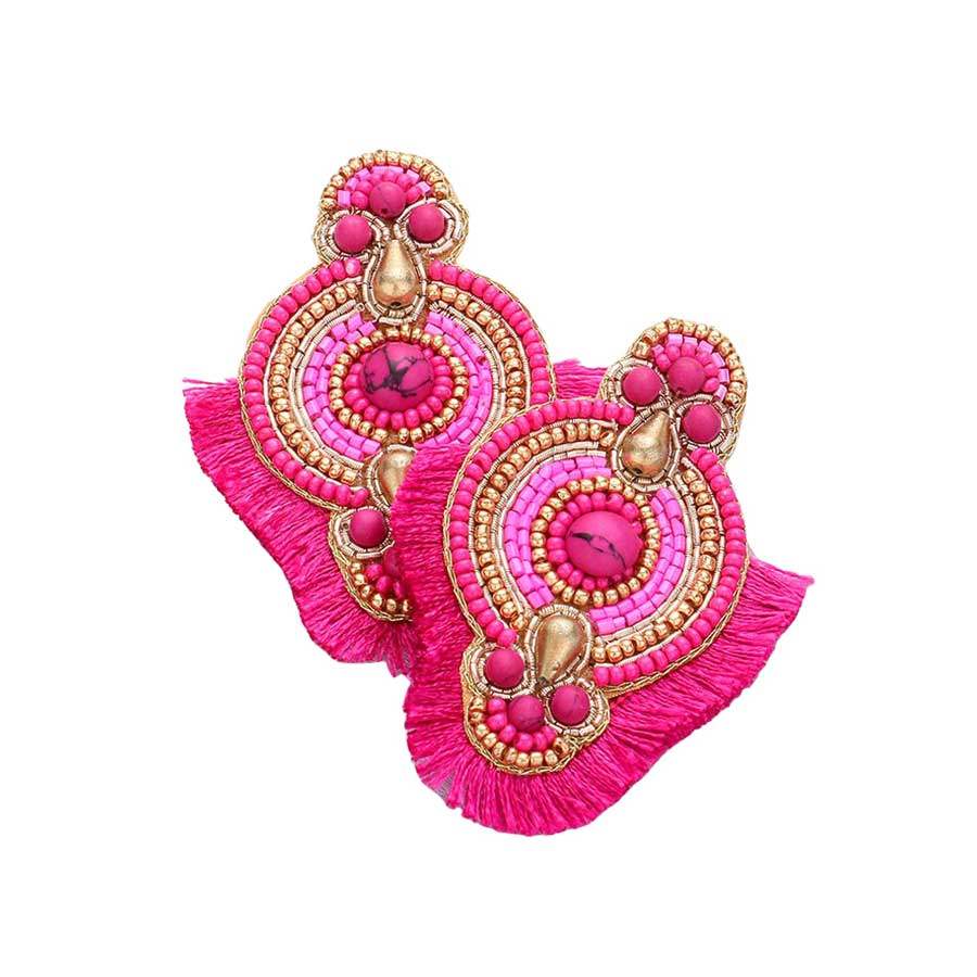 Felt Back Boho Tassel Trimmed Multi Beaded Earrings - Madeline Love - Flyclothing LLC