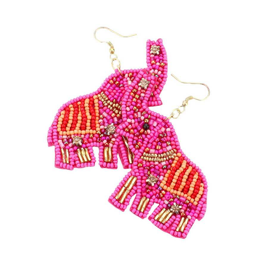 Felt Back Elephant Beaded Dangle Earrings - Madeline Love - Flyclothing LLC