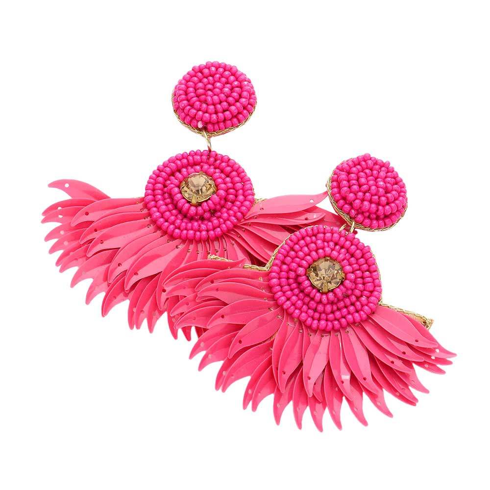 Felt Back Seed Beaded Boho Fringe Dangle Earrings - Madeline Love - Flyclothing LLC
