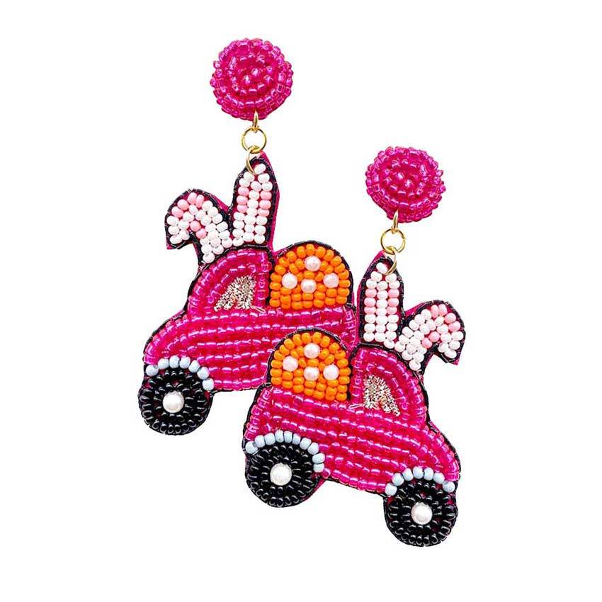Felt Back Seed Beaded Easter Bunny Car Dangle Earrings - Madeline Love - Flyclothing LLC