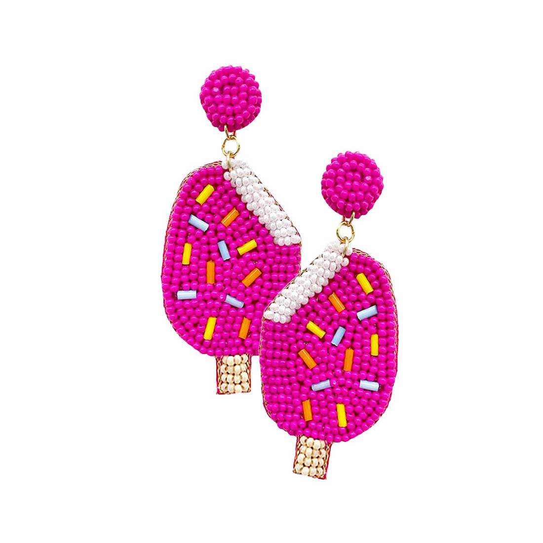 Felt Back Seed Beaded Popsicle Dangle Earrings - Madeline Love - Flyclothing LLC