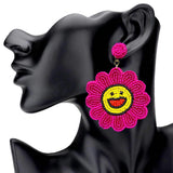 Felt Back Seed Beaded Smile Flower Dangle Earrings - Madeline Love - Flyclothing LLC