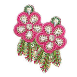 Felt Back Sequin Stone Seed Beaded Flower Leaf Earrings - Madeline Love - Flyclothing LLC