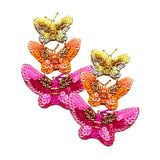 Felt Back Sequin Triple Butterfly Link Dangle Earrings - Madeline Love - Flyclothing LLC