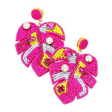 Felt Back Stone Embellished Seed Beaded Leaf Dangle Earring - Madeline Love - Flyclothing LLC