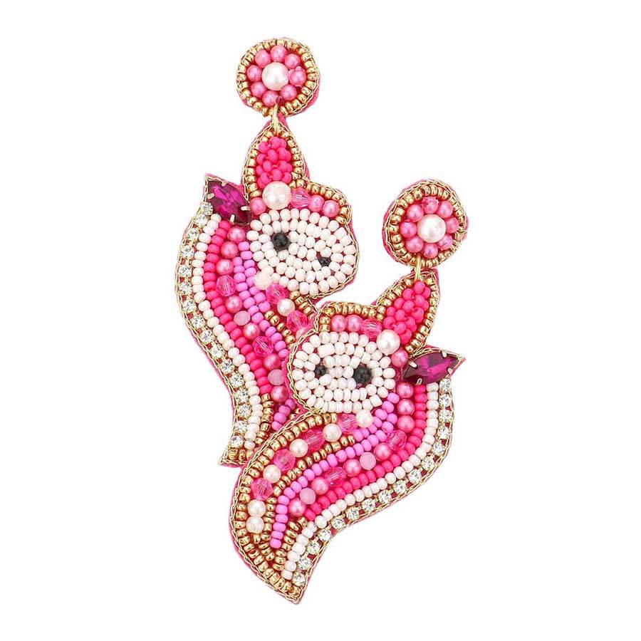Felt Back Unicorn Beaded Dangle Earrings - Madeline Love - Flyclothing LLC