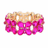 Floral Teardrop Glass Crystal Stretch Evening Bracelet - Madeline Love - Flyclothing LLC