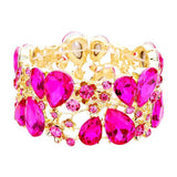 Glass Crystal Teardrop Floral Stretch Evening Bracelet - Madeline Love - Flyclothing LLC