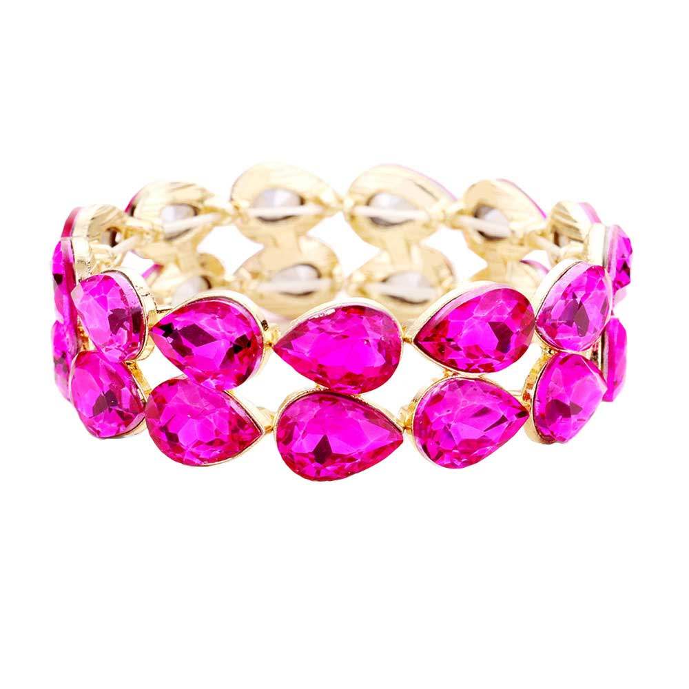 Glass Crystal Teardrop Stretch Evening Bracelet - Madeline Love - Flyclothing LLC