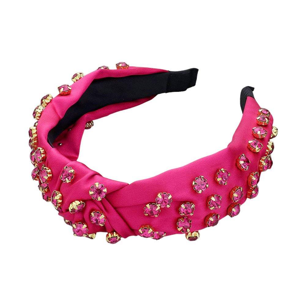 Glass Stone Cluster Decorated Knot Headband - Madeline Love - Flyclothing LLC