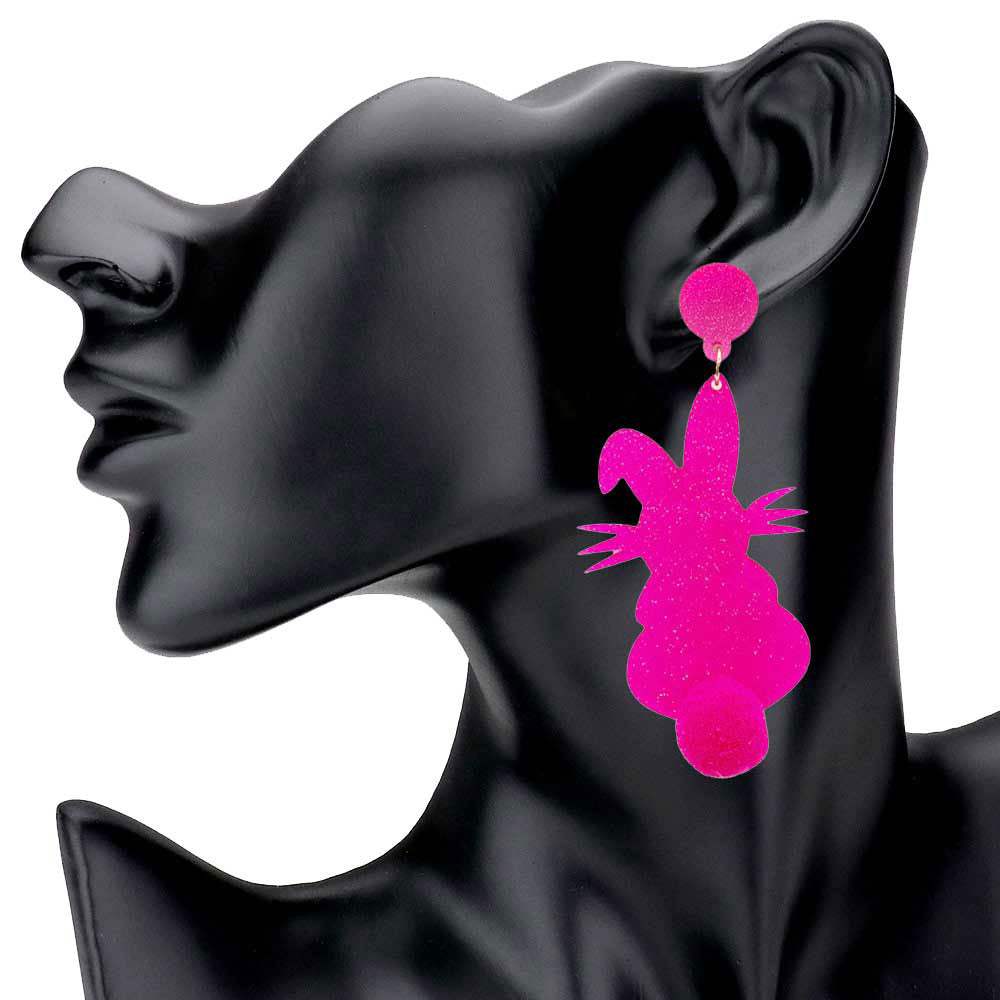 Glittered Resin Easter Bunny Pom Pom Tail Dangle Earrings - Madeline Love - Flyclothing LLC
