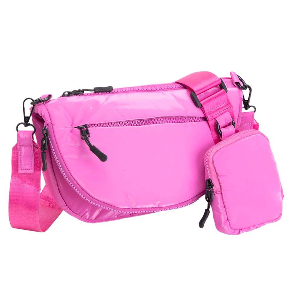 Glossy Puffer Half Moon Crossbody Bag - Madeline Love - Flyclothing LLC