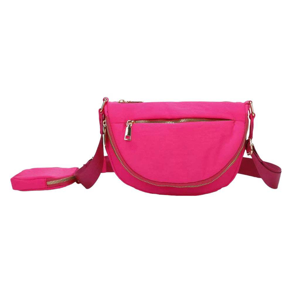 Half Round Solid Nylon Crossbody Bag - Madeline Love - Flyclothing LLC