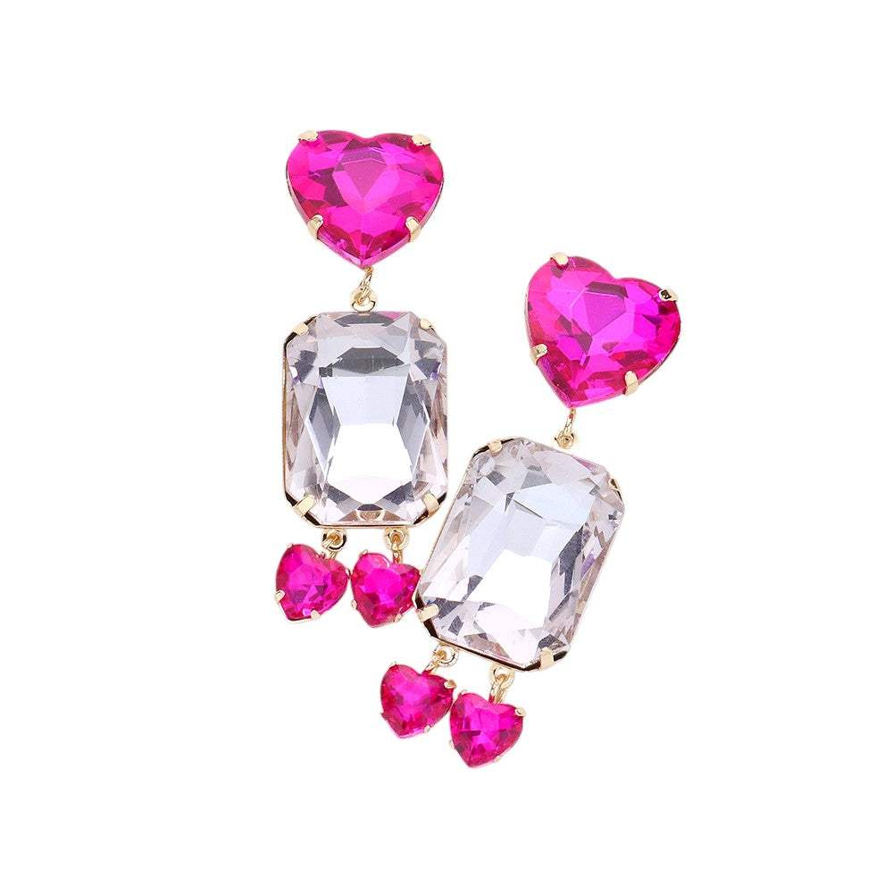 Heart Emerald Cut Stone Link Dangle Evening Earrings - Madeline Love - Flyclothing LLC