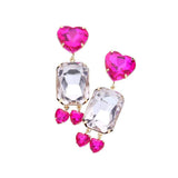 Heart Emerald Cut Stone Link Dangle Evening Earrings - Madeline Love - Flyclothing LLC