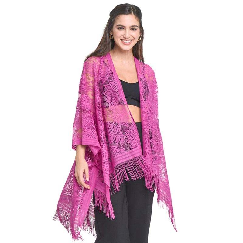 Leaf Lace Cover Up Kimono Poncho - Madeline Love - Flyclothing LLC