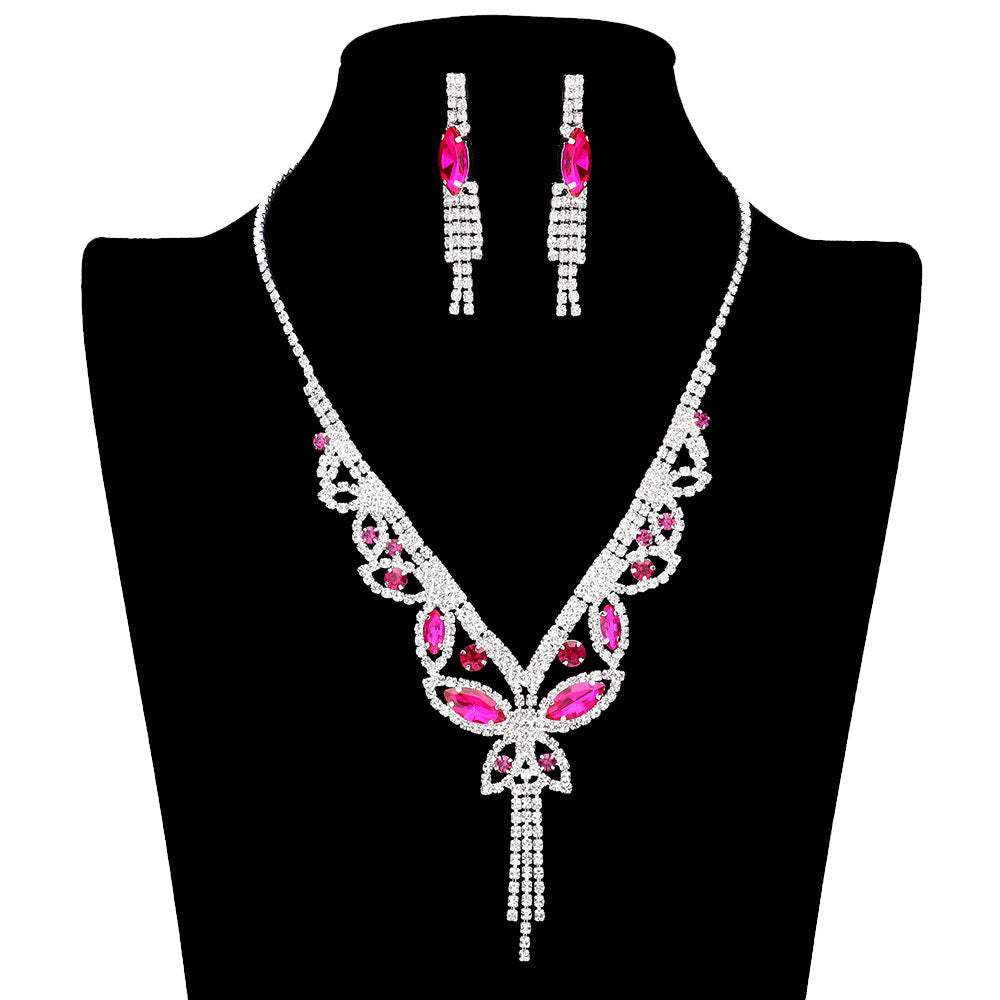 Marquise Round Stone Butterfly Rhinestone Jewelry Set - Madeline Love - Flyclothing LLC